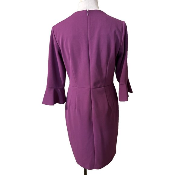 Donna Morgan Dress 10 Purple Berry 3/4 Long Flutter Sleeve Career Church - Picture 4 of 11